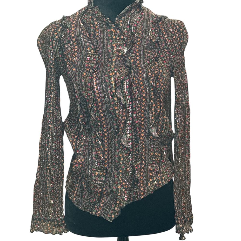Sézane Sheer Multicolor Ruffle Blouse – Size 34/XS – EUC